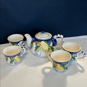 Ceramic teapot 4 cups Hand painted pottery Small Tea Set Vintage artisan tea set
